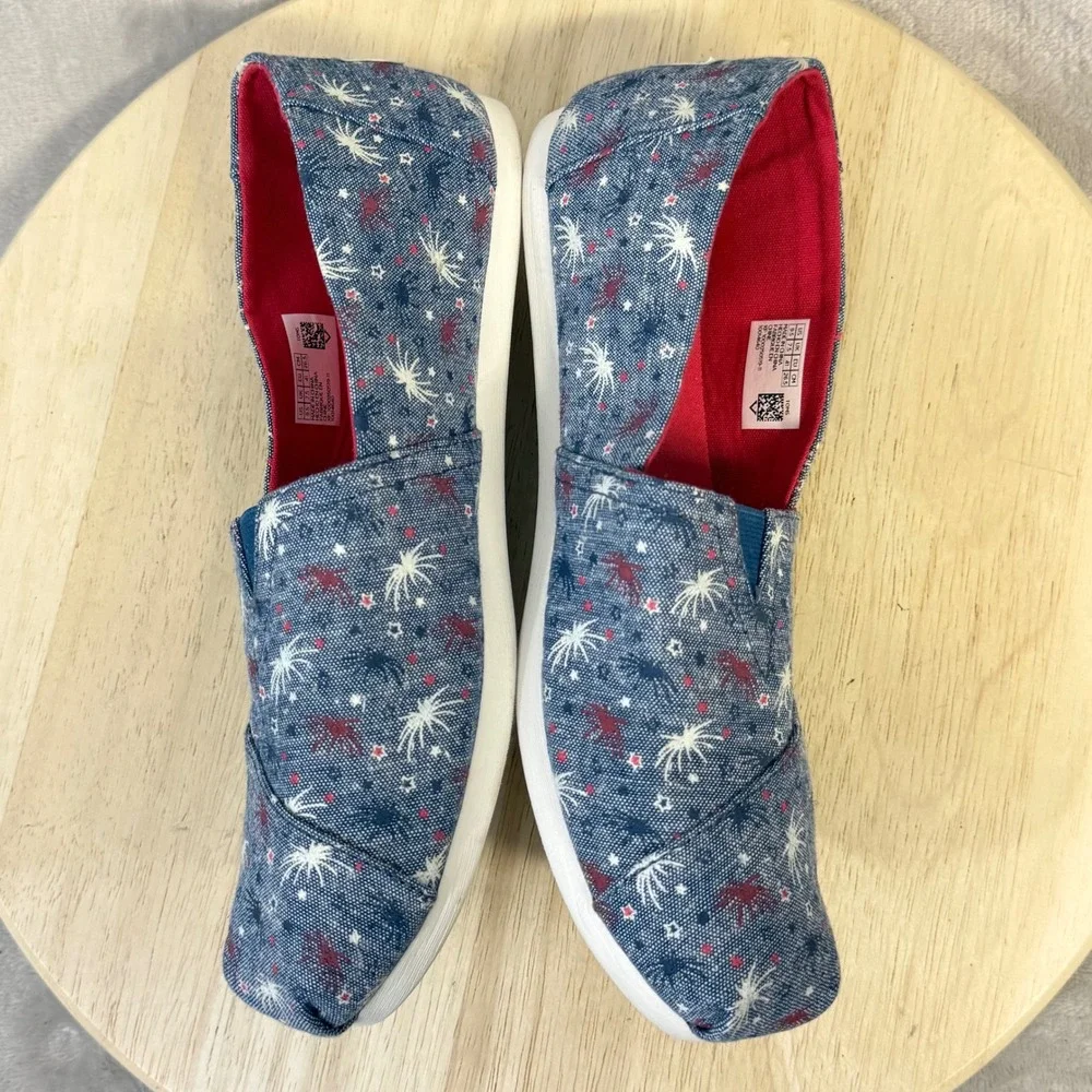 TOMS Womens 9.5 Blue Firework Patriotic Fourth of July Alpargata Slip On Shoes